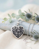 Loved Remembered Silver Filigree Heart Locket Urn
