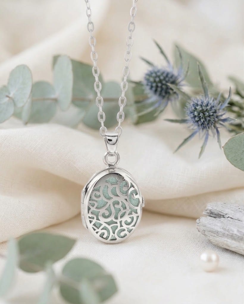 Loved Remembered Silver Filigree Oval Classic Locket