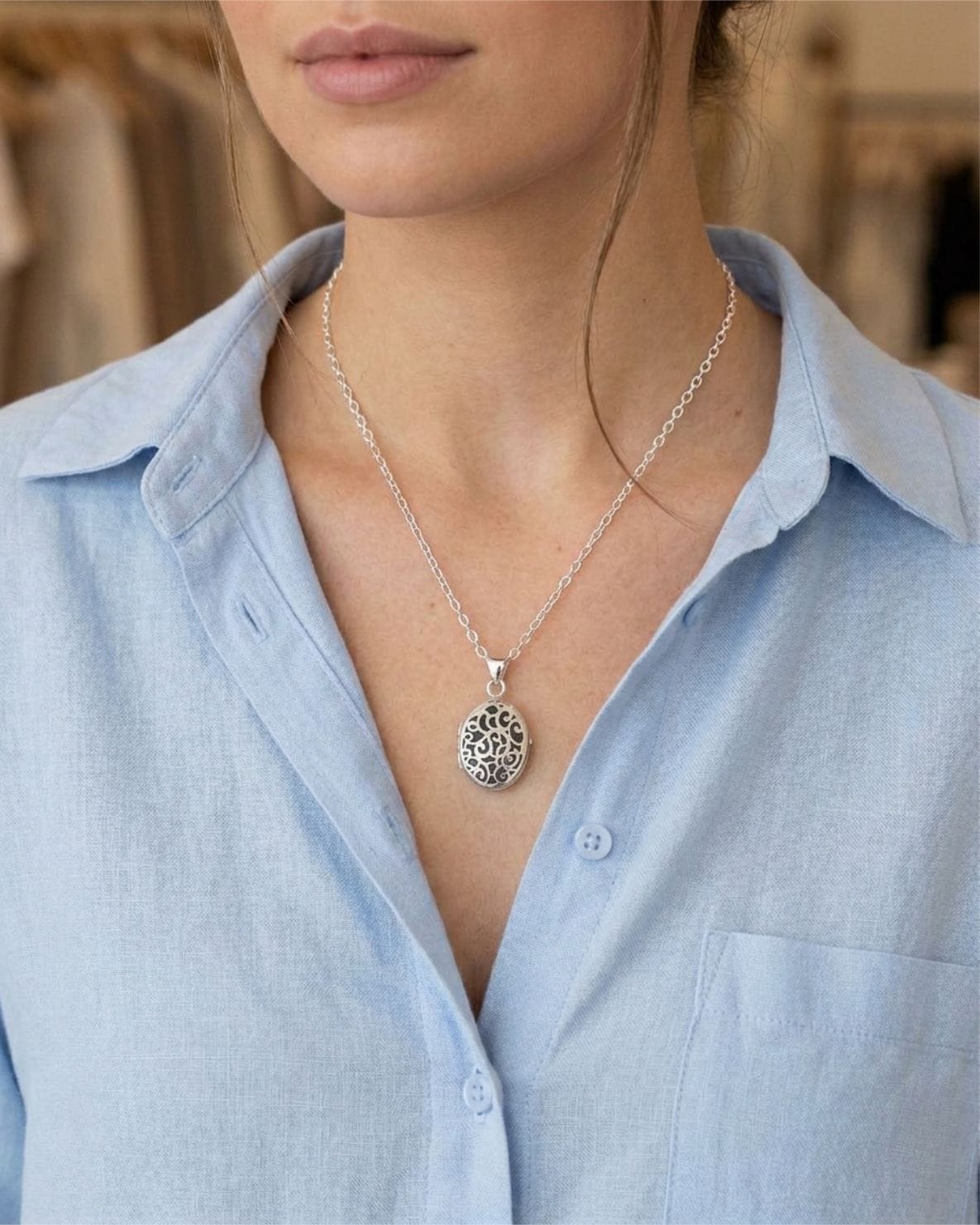 Loved Remembered Silver Filigree Oval Classic Locket