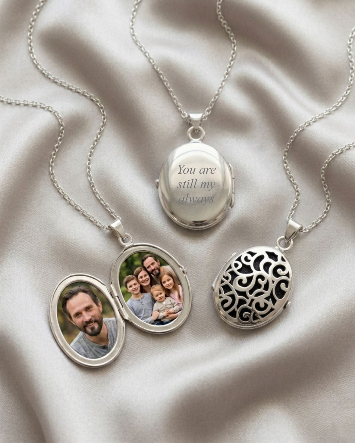 Loved Remembered Silver Filigree Oval Classic Locket