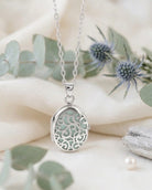 Loved Remembered Silver Filigree Oval Locket Urn