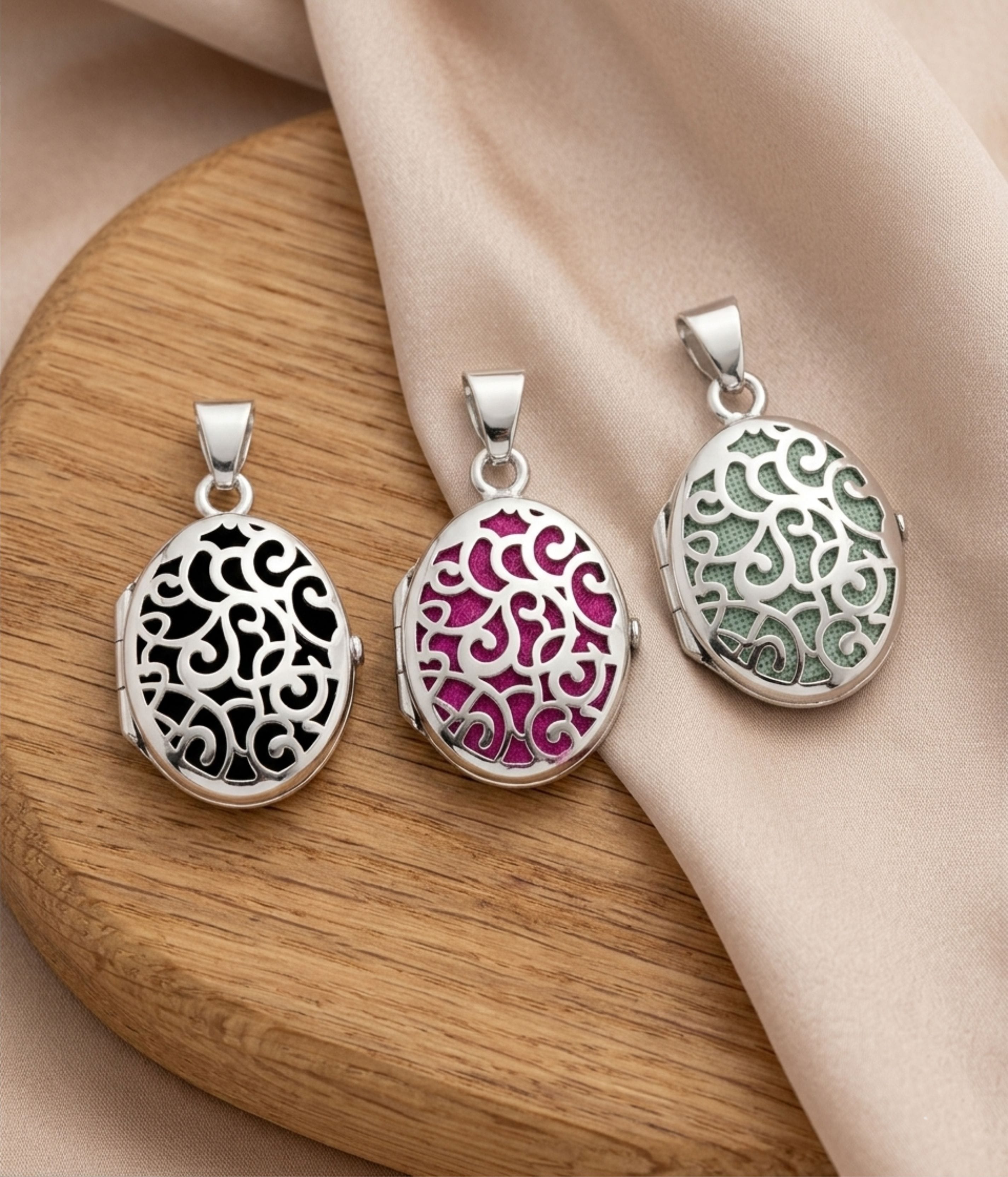 Loved Remembered Silver Filigree Oval Locket Urn