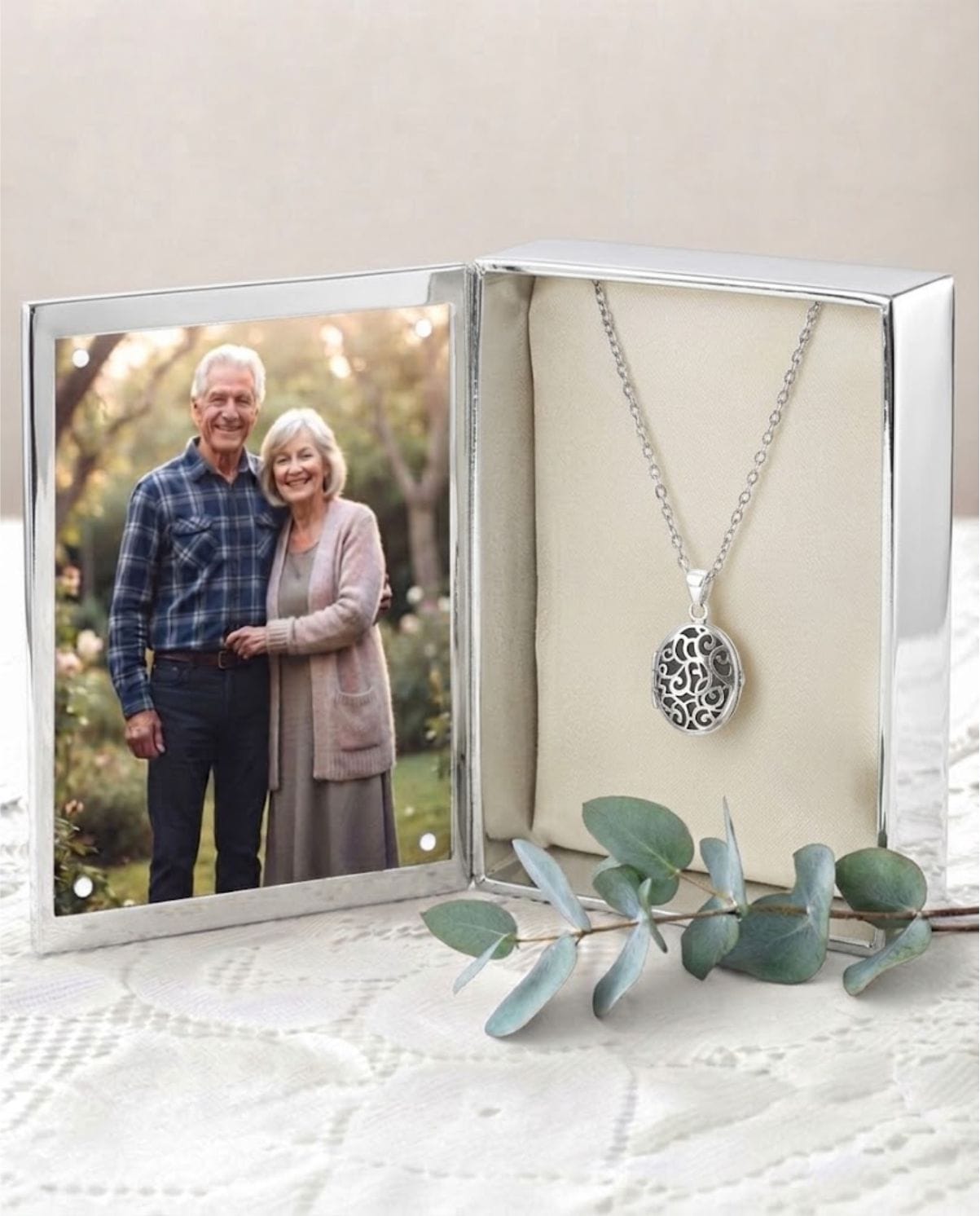 Loved Remembered Silver Filigree Oval Locket Urn