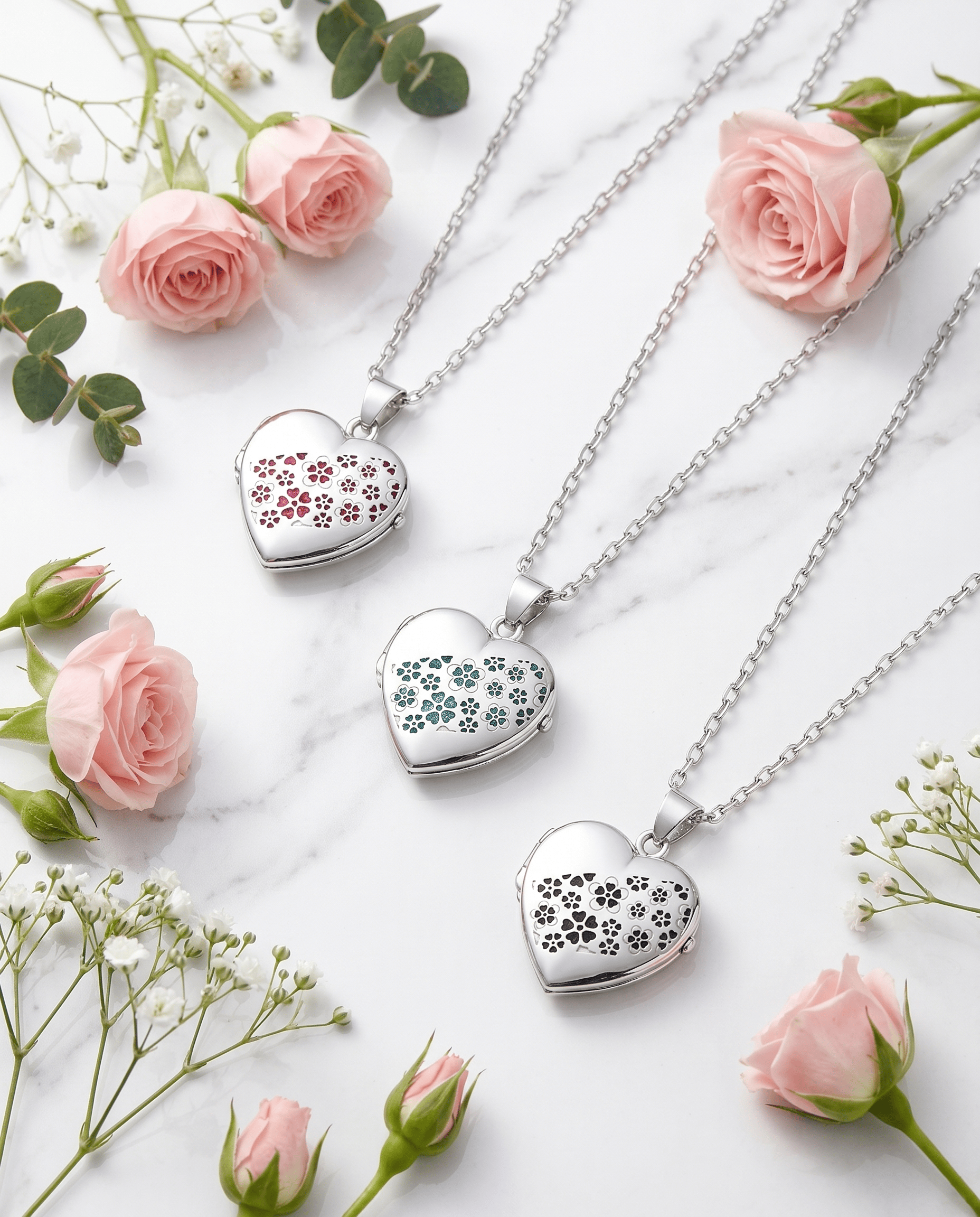 Loved Remembered Silver Heart Locket Urn - Flowers