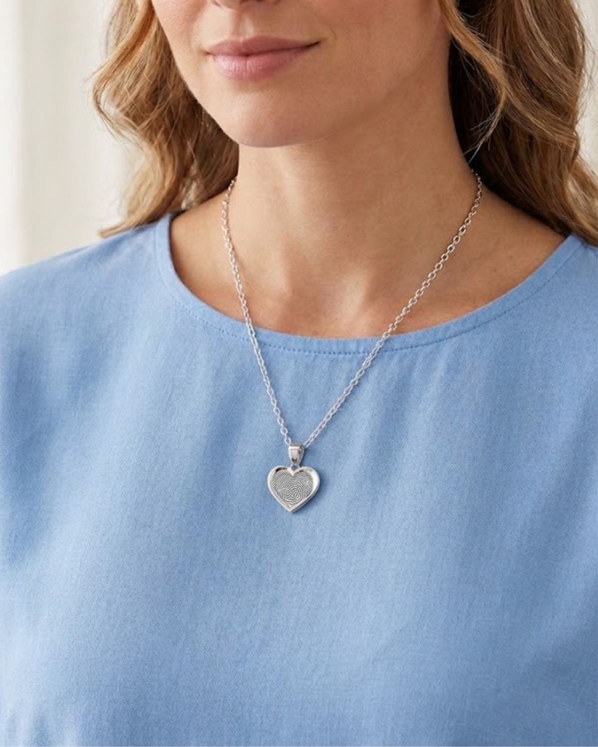 Loved Remembered Silver Heart Pendant - Fingerprint Engraving
