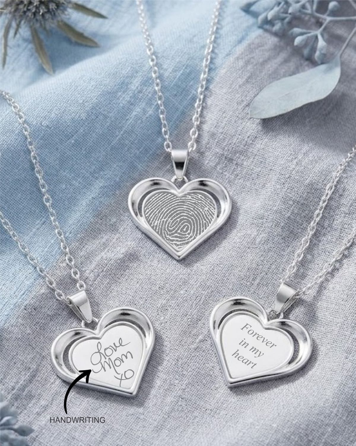 Loved Remembered Silver Heart Pendant - Fingerprint Engraving