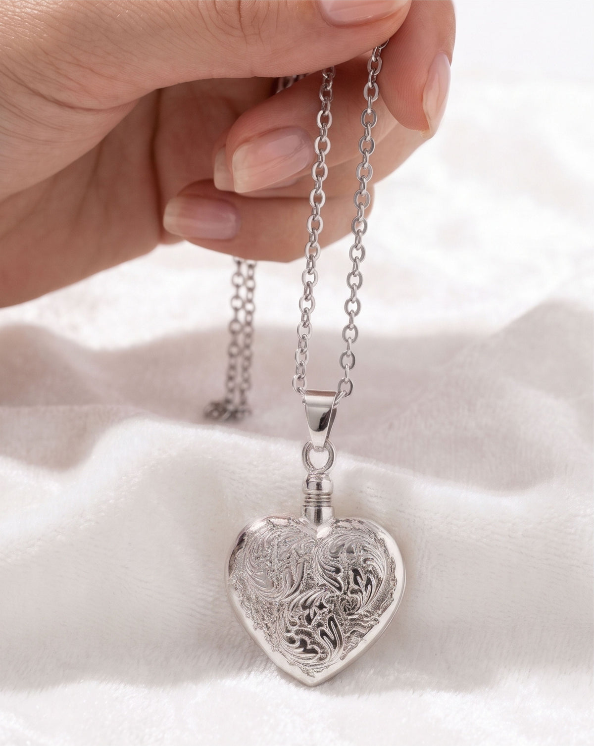 Loved Remembered Silver Heart Pendant Urn - Top Filling