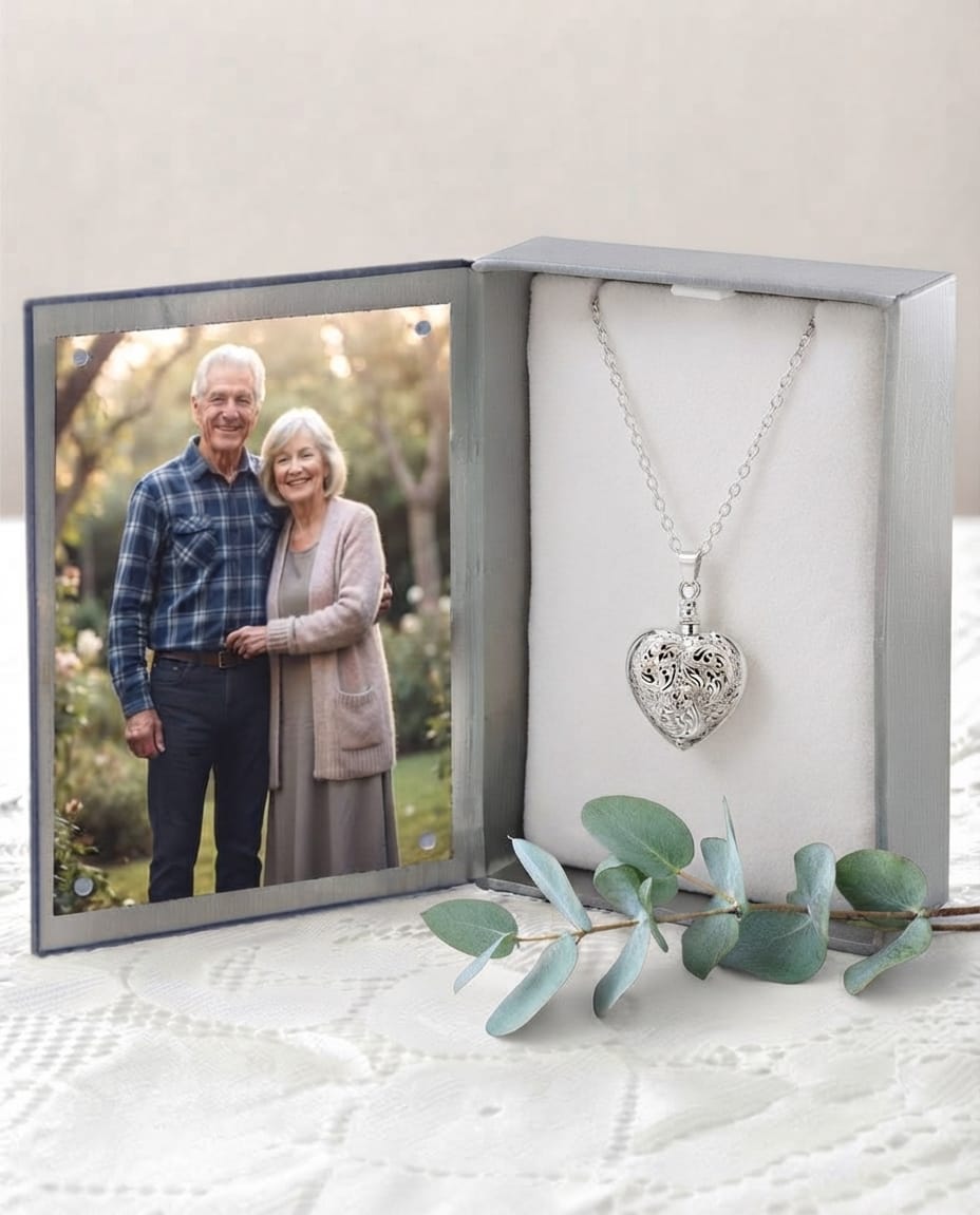 Loved Remembered Silver Heart Pendant Urn - Top Filling
