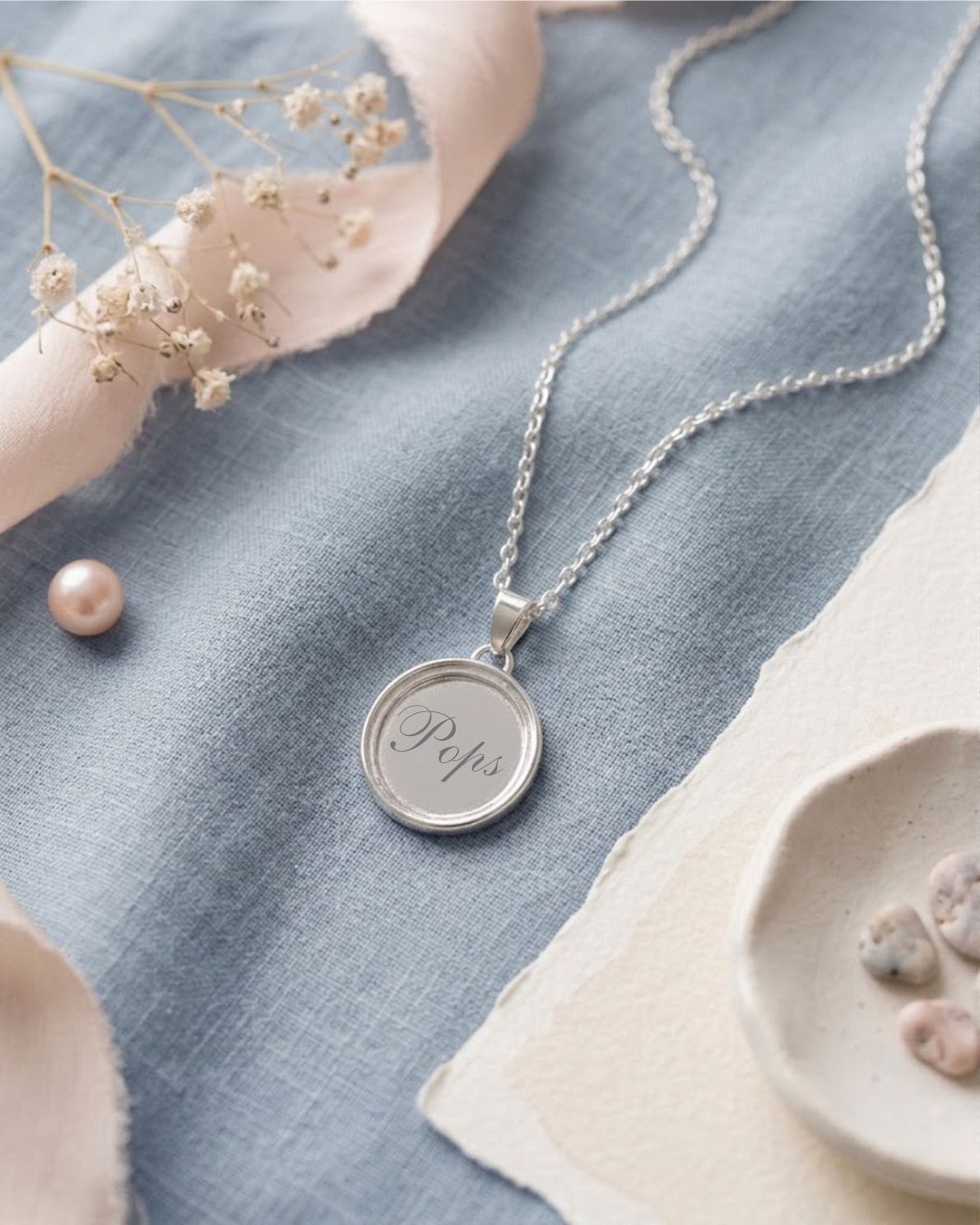 Loved Remembered Silver Oval Pendant - Fingerprint Engraving