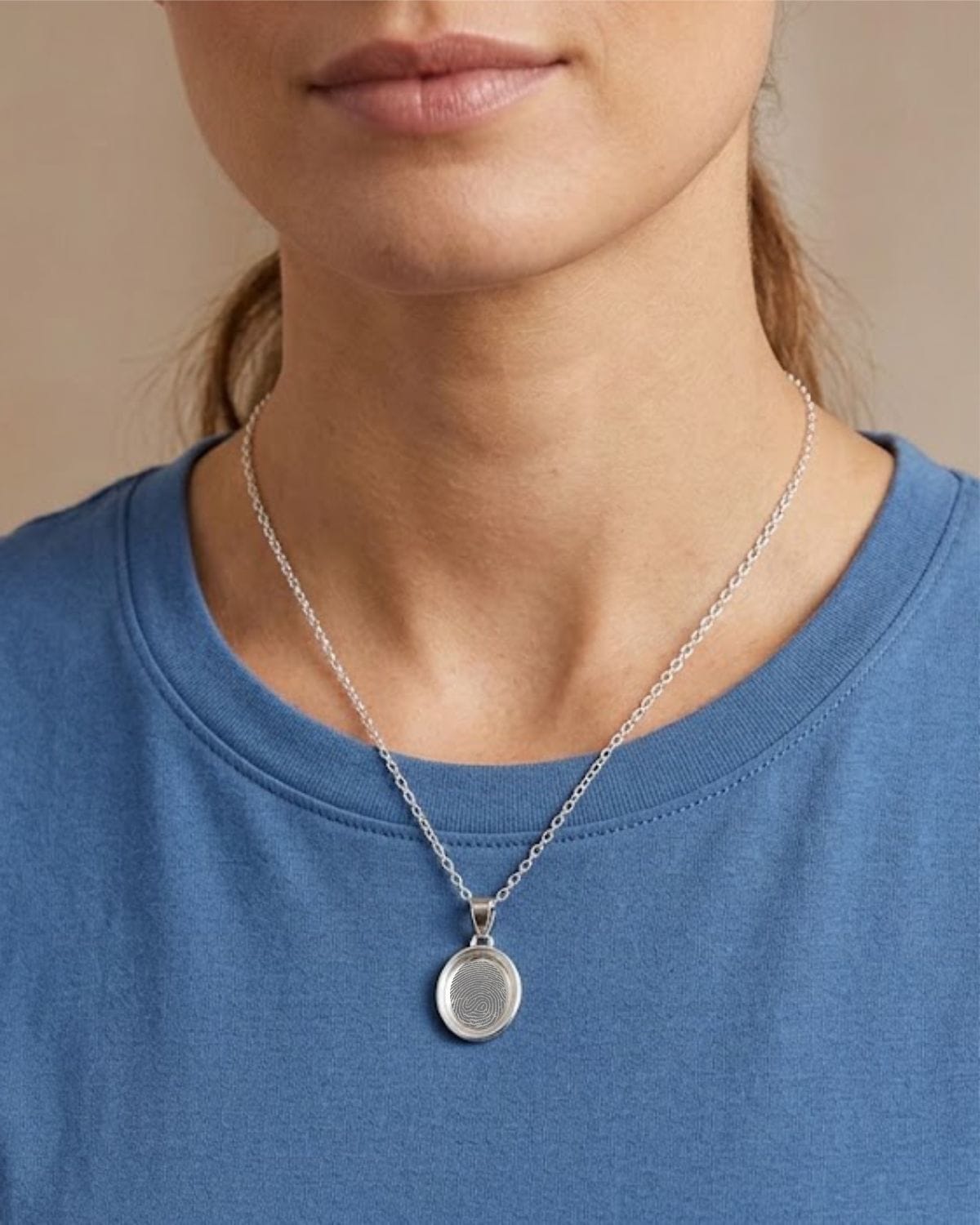 Loved Remembered Silver Oval Pendant - Fingerprint Engraving