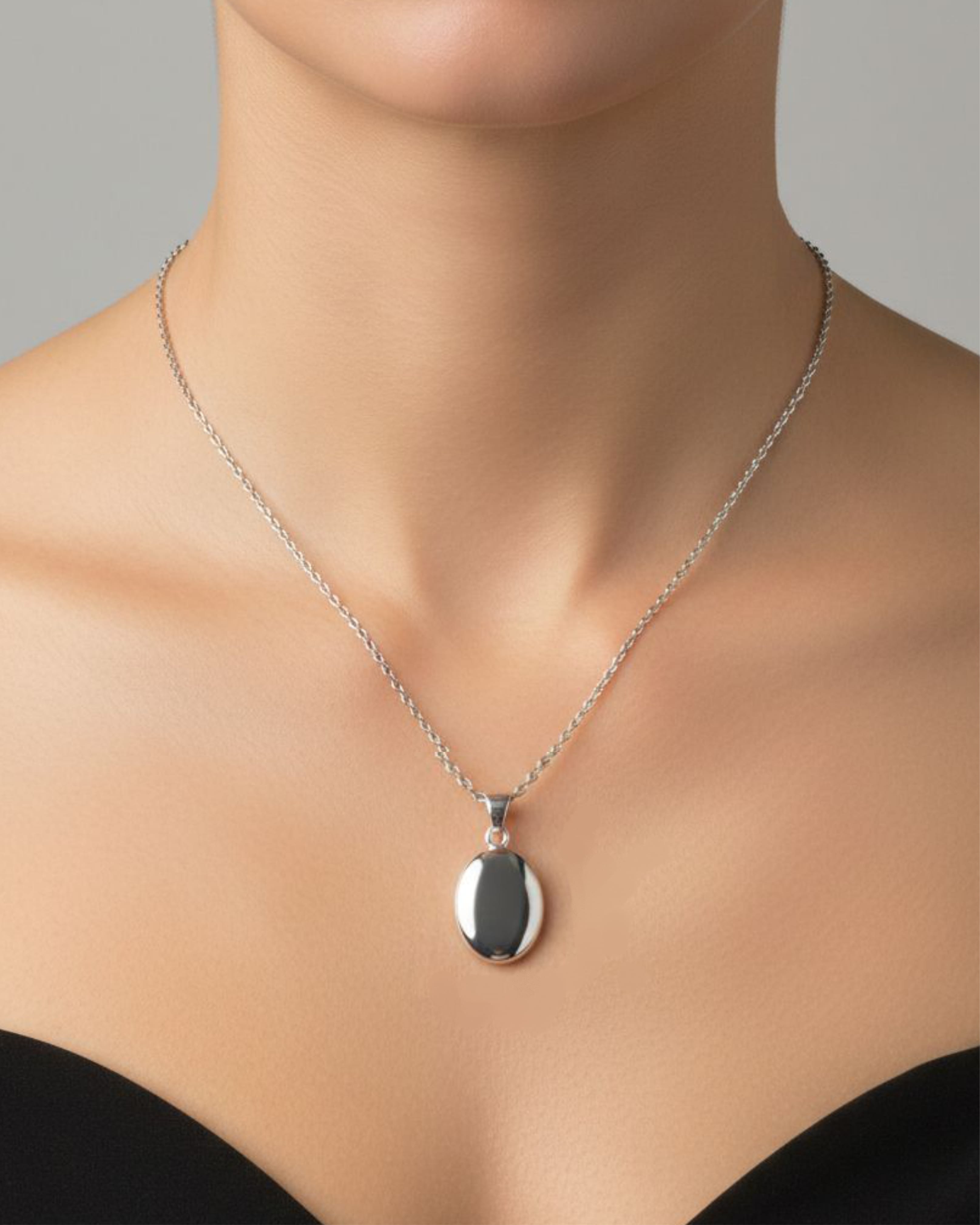 Loved Remembered Silver Oval Pendant Urn