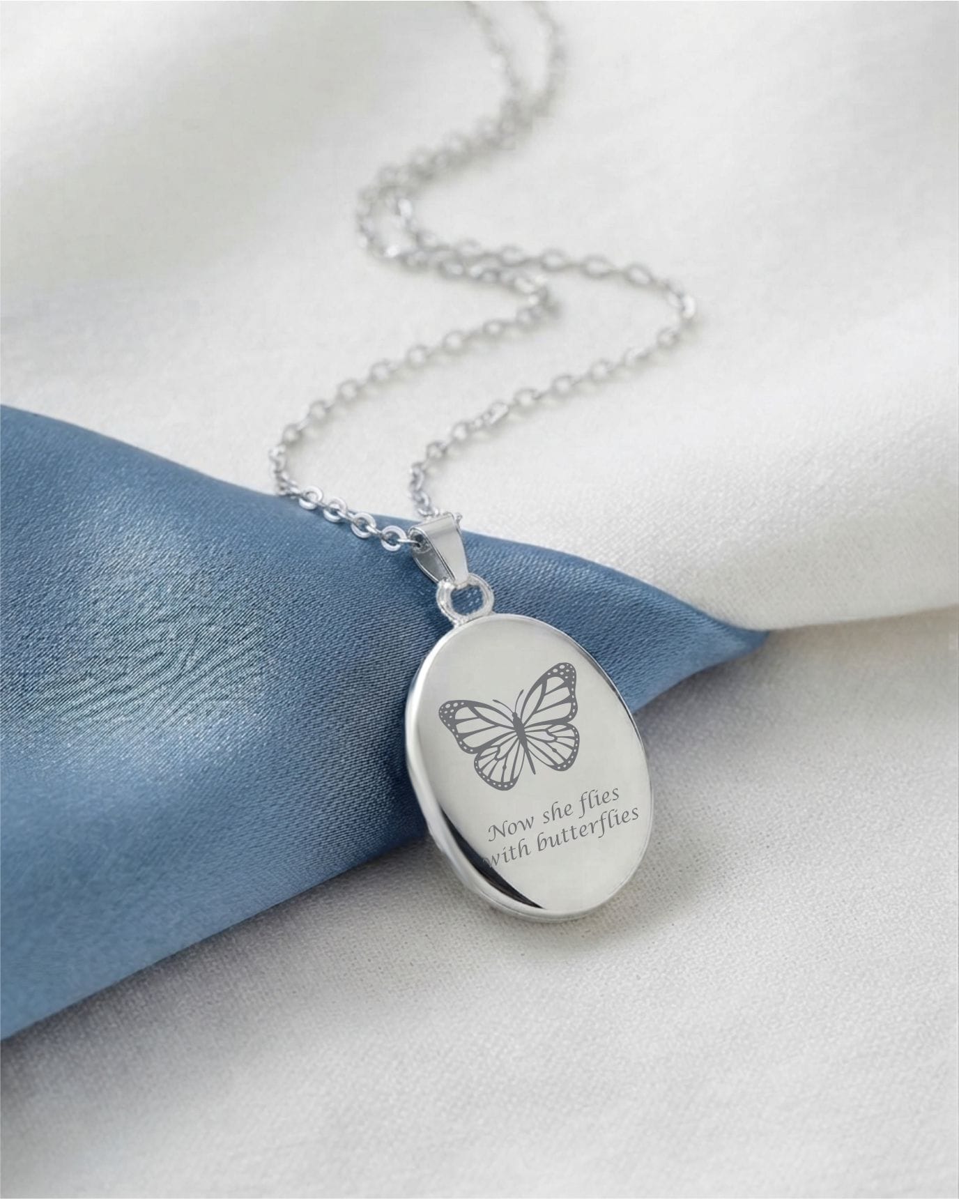 Loved Remembered Silver Oval Pendant Urn