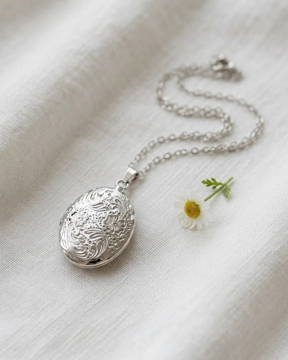 Loved Remembered Silver Oval Pendant Urn - Top Filling