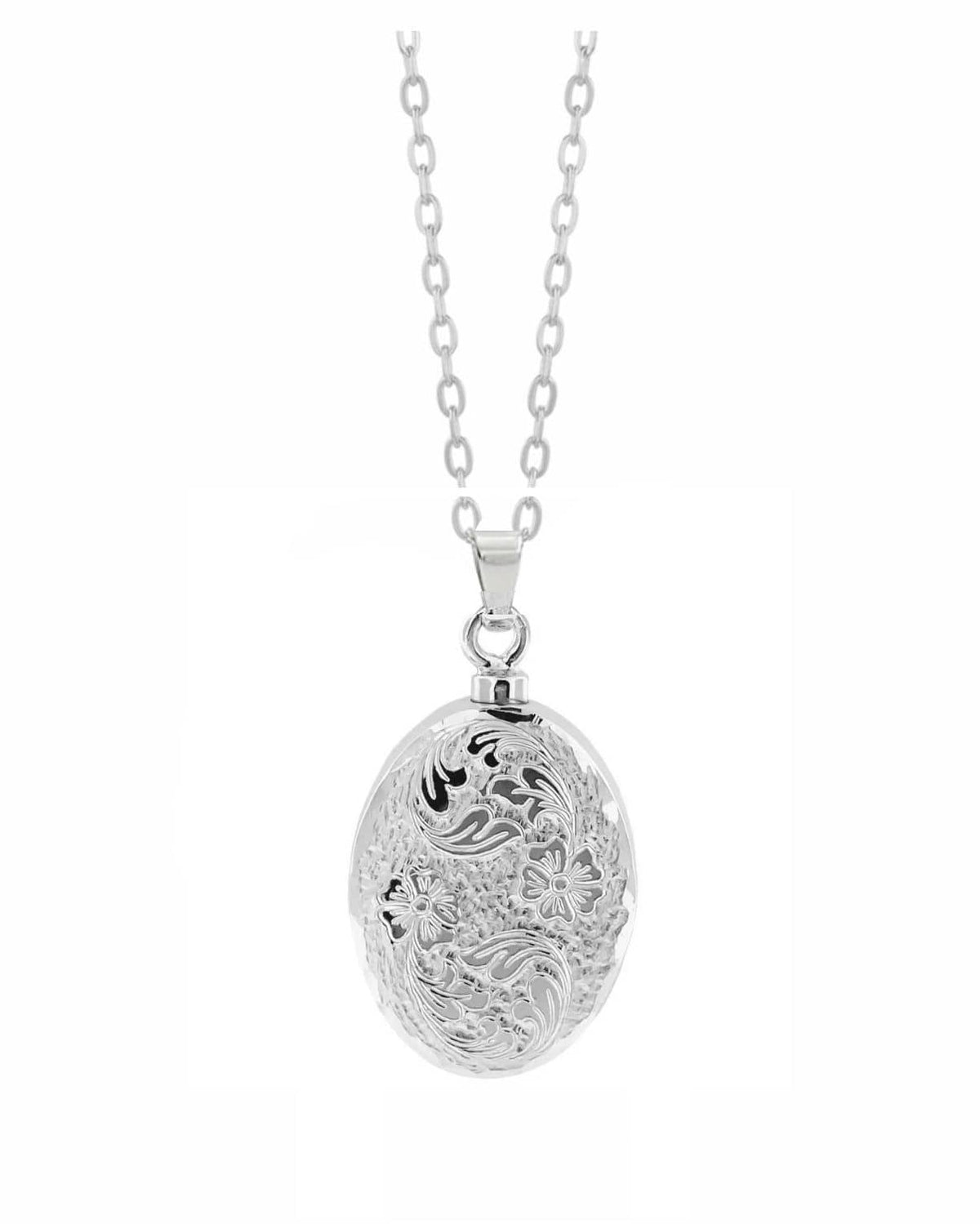 Loved Remembered Silver Oval Pendant Urn - Top Filling