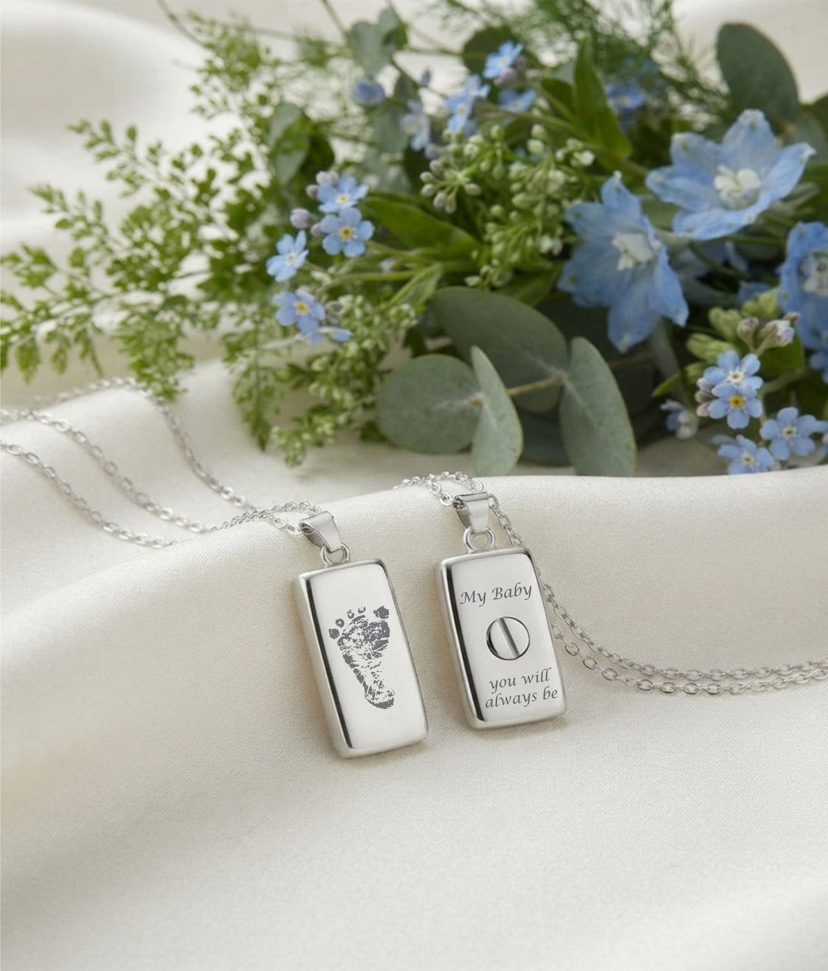 Loved Remembered Silver Rectangle Pendant Urn