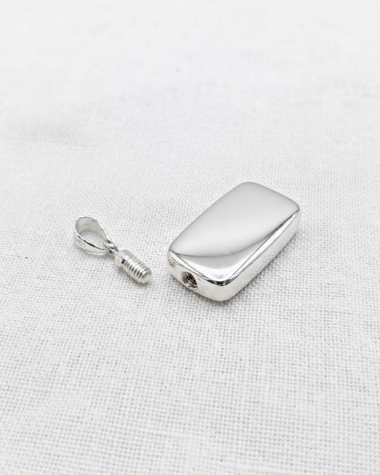 Loved Remembered Silver Rectangle Pendant Urn - Top Filling