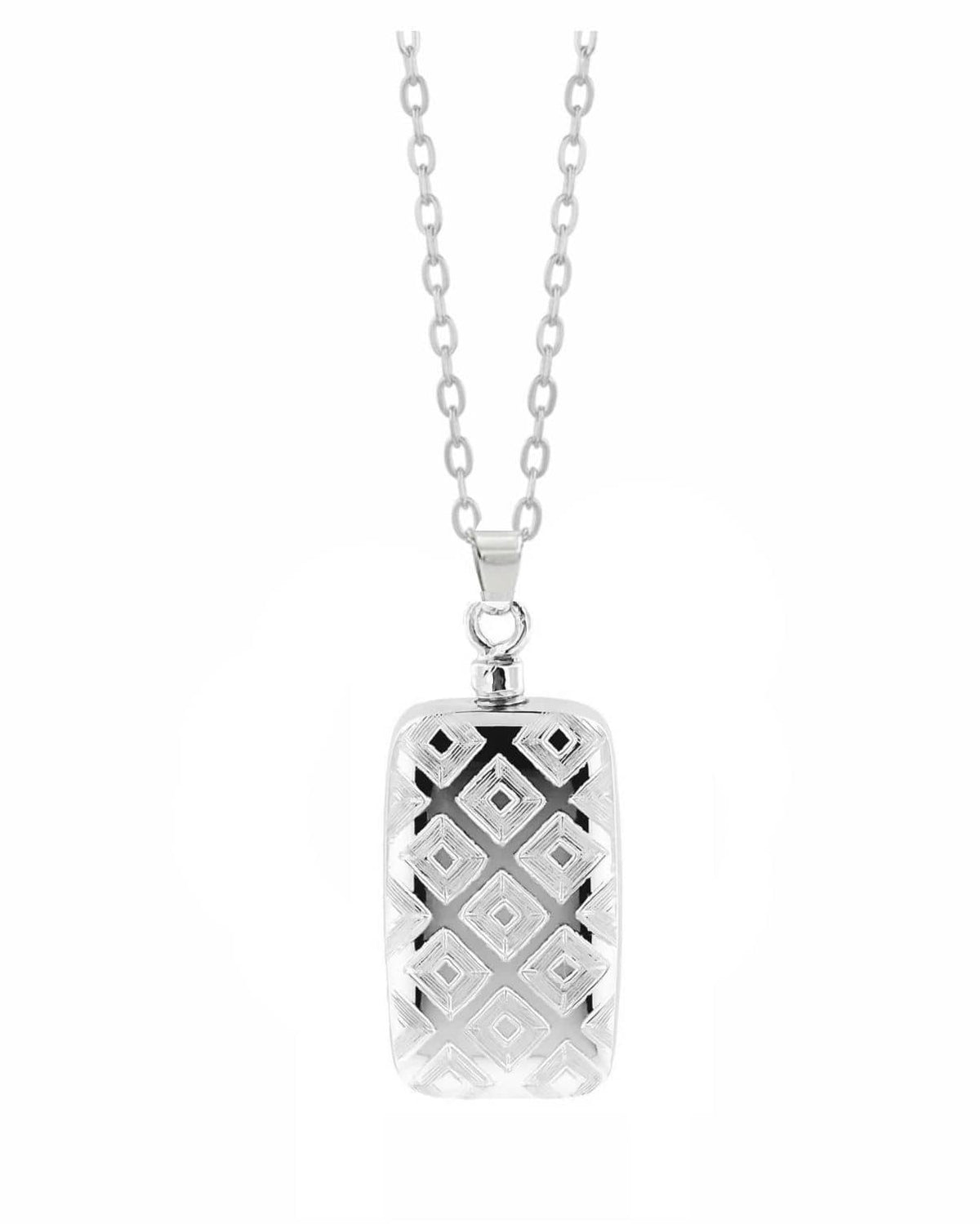 Loved Remembered Silver Rectangle Pendant Urn - Top Filling