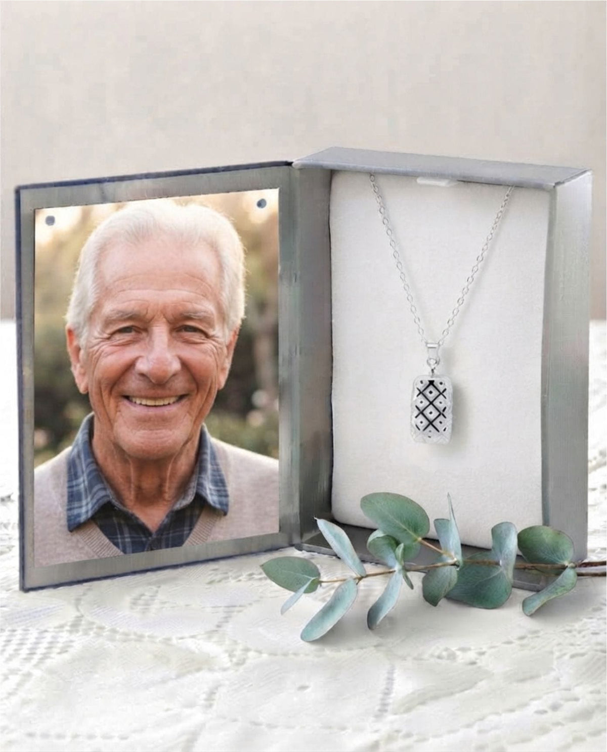 Loved Remembered Silver Rectangle Pendant Urn - Top Filling