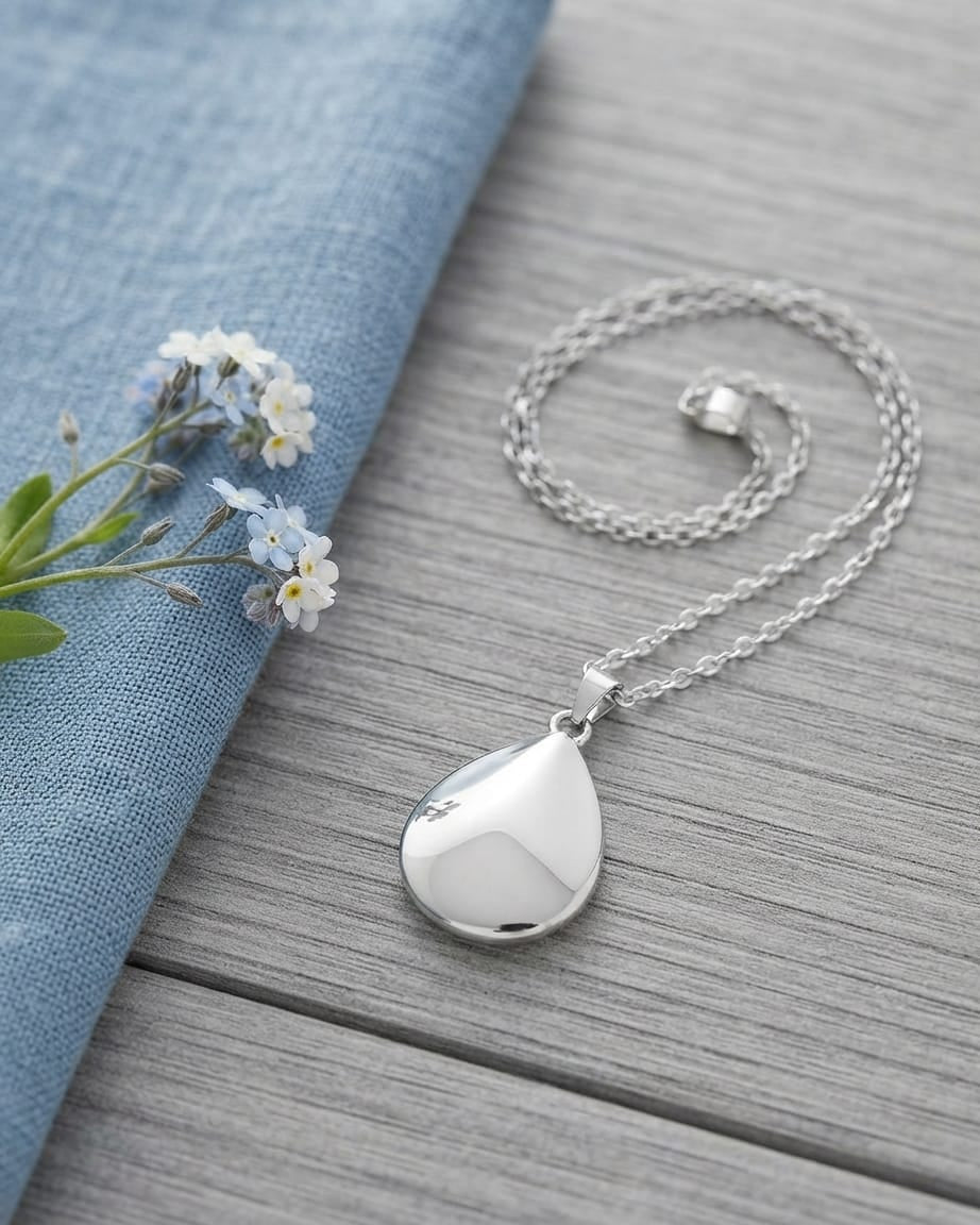 Loved Remembered Silver Teardrop Pendant Urn