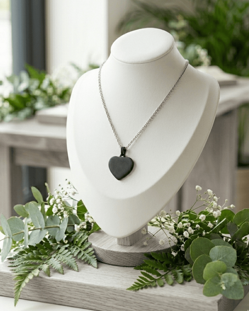 Loved Remembered STAINLESS 10 Black Heart Pendant