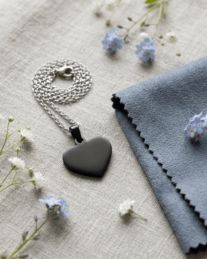 Loved Remembered STAINLESS 10 Black Heart Pendant