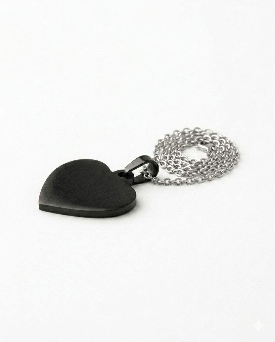 Loved Remembered STAINLESS 10 Black Heart Pendant