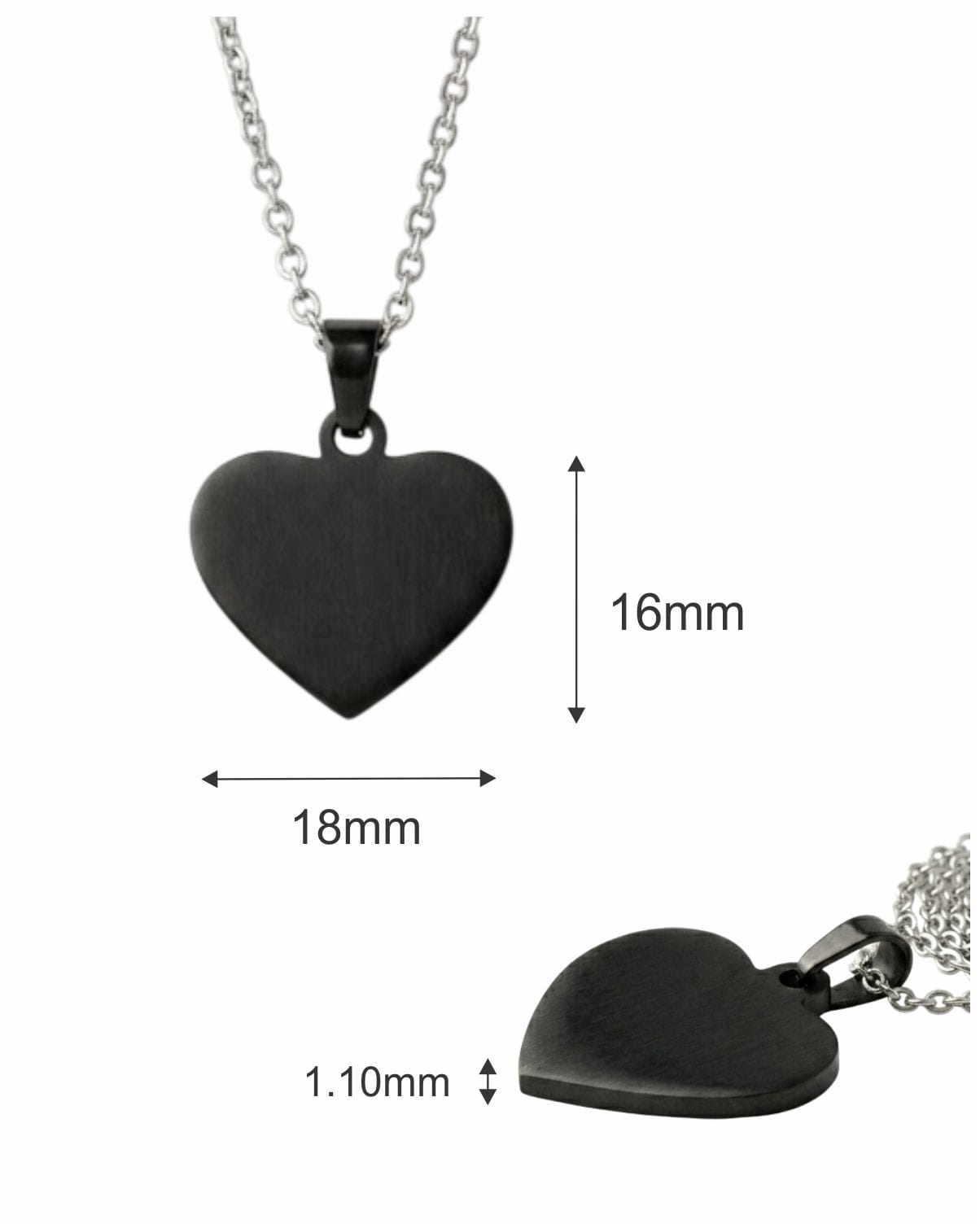 Loved Remembered STAINLESS 10 Black Heart Pendant