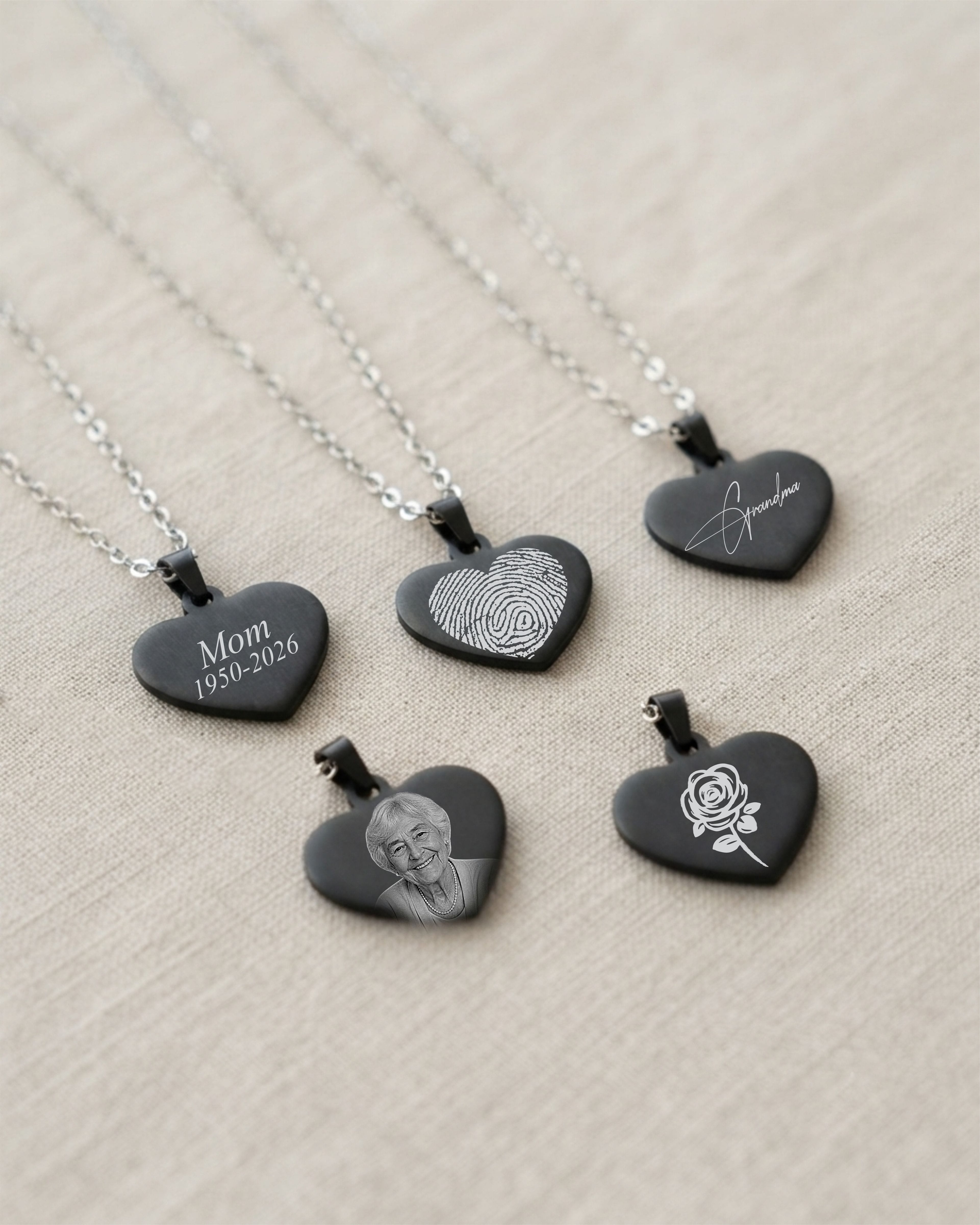 Loved Remembered STAINLESS 10 Black Heart Pendant
