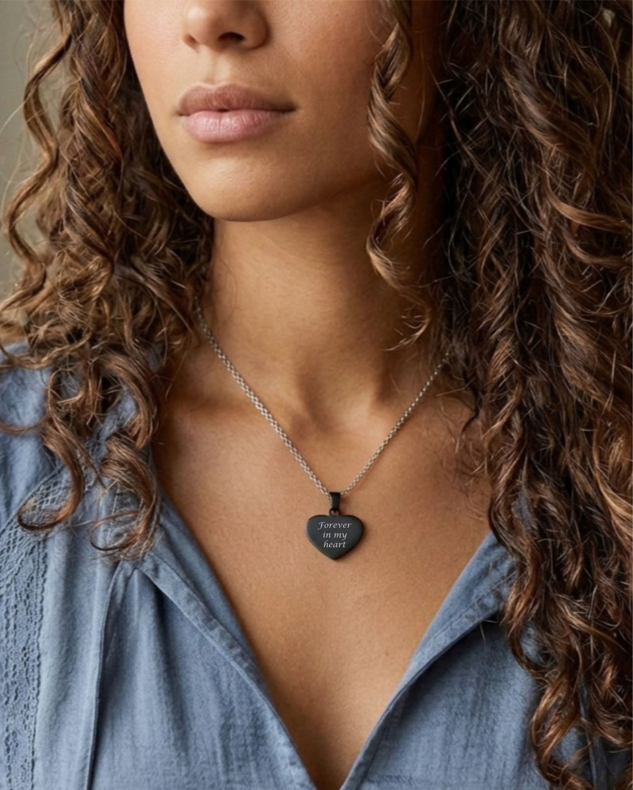 Loved Remembered STAINLESS 10 Black Heart Pendant
