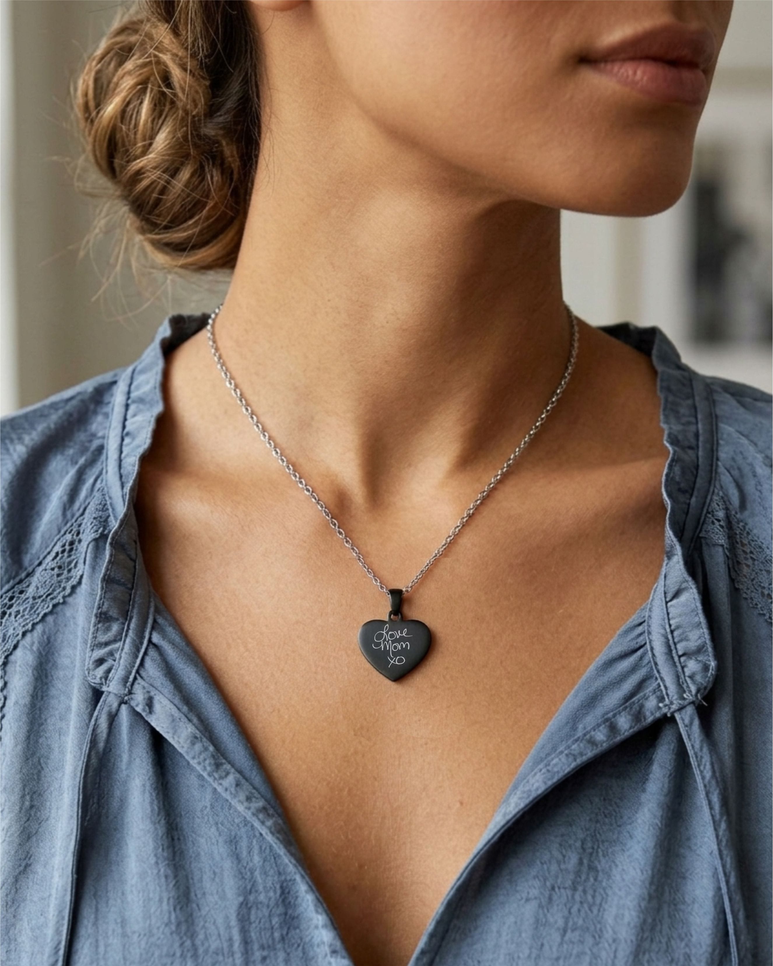 Loved Remembered STAINLESS 10 Black Heart Pendant
