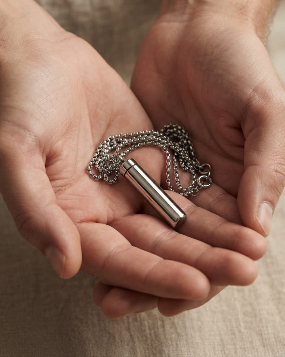 Loved Remembered Stainless Steel Cylinder Pendant Urn