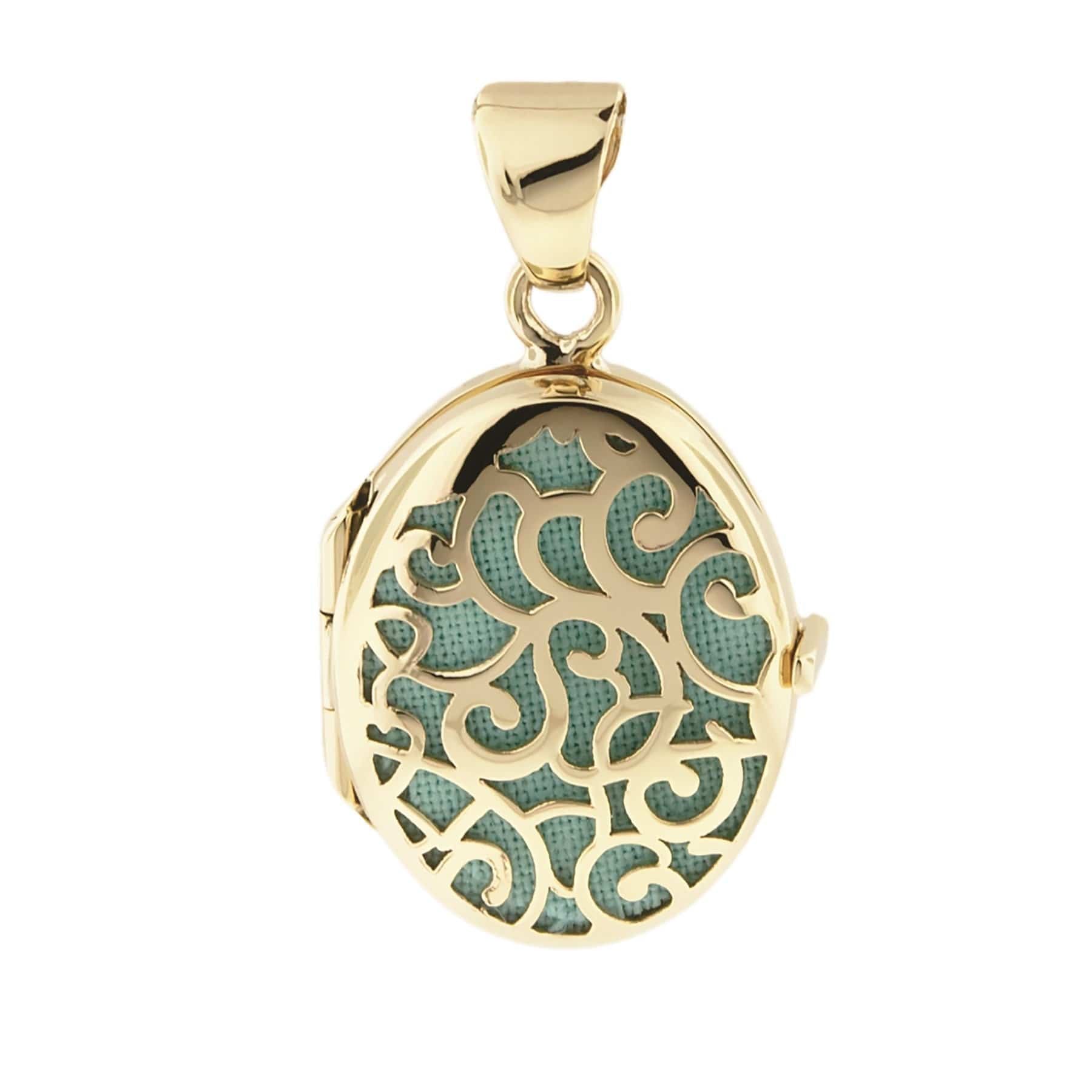 Cara Keepsakes Gold Locket Urns Turquoise Gold Filigree Oval Locket Urn