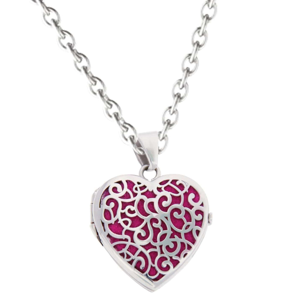 Cara Keepsakes Silver Locket Urns Magenta Silver Filigree Heart Locket Urn - magenta