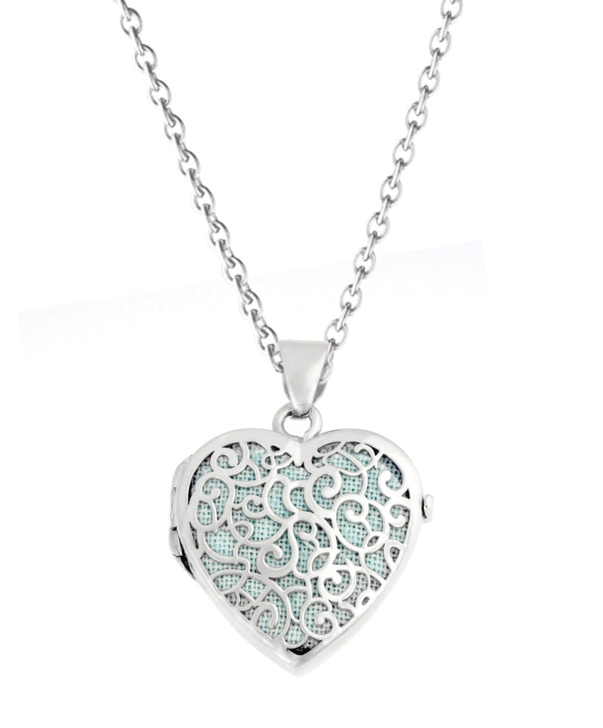 Cara Keepsakes Silver Locket Urns Turquoise Silver Filigree Heart Locket Urn - turquoise