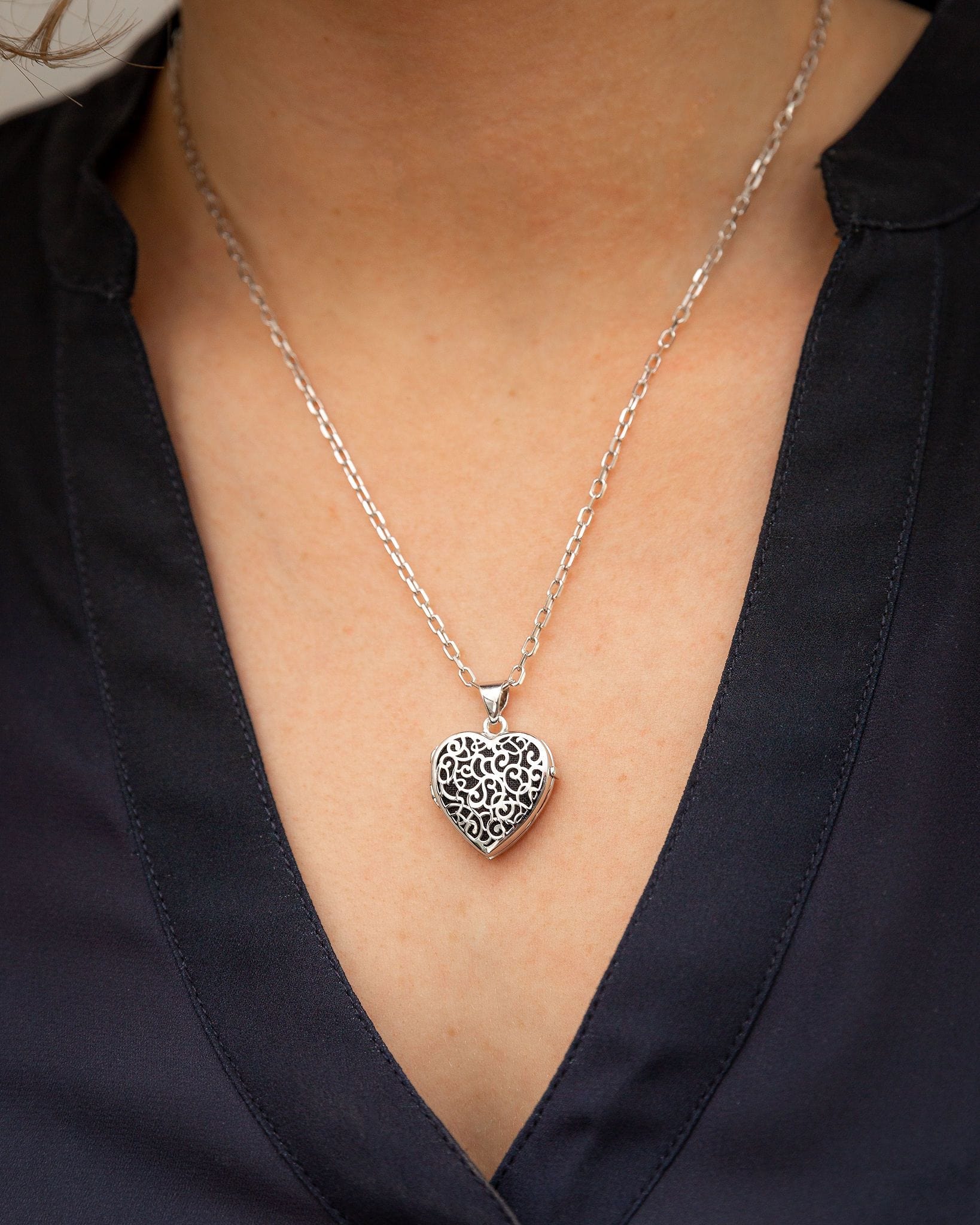 Loved Remembered Silver Filigree Heart Classic Locket