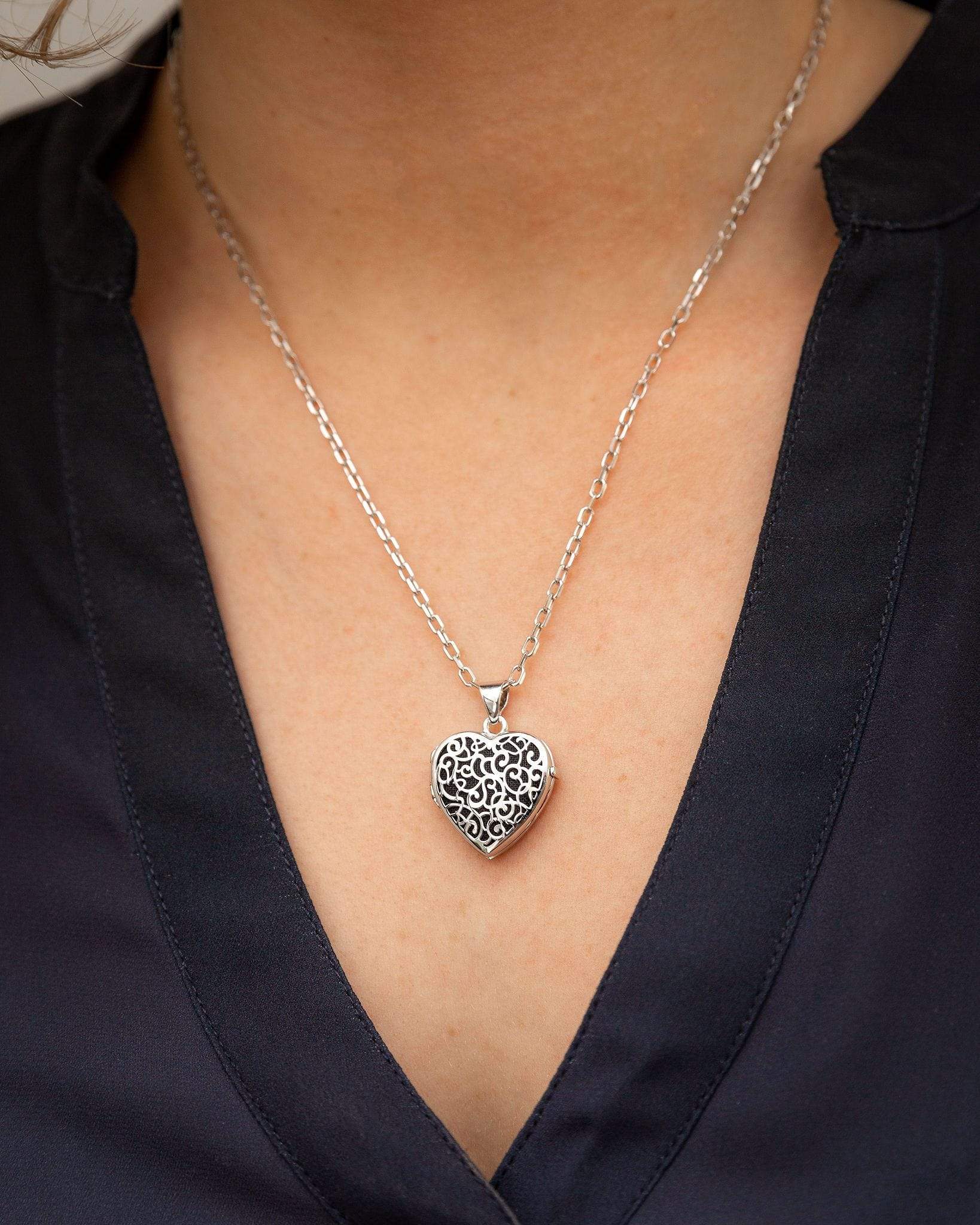Loved Remembered Silver Filigree Heart Photo Print Locket