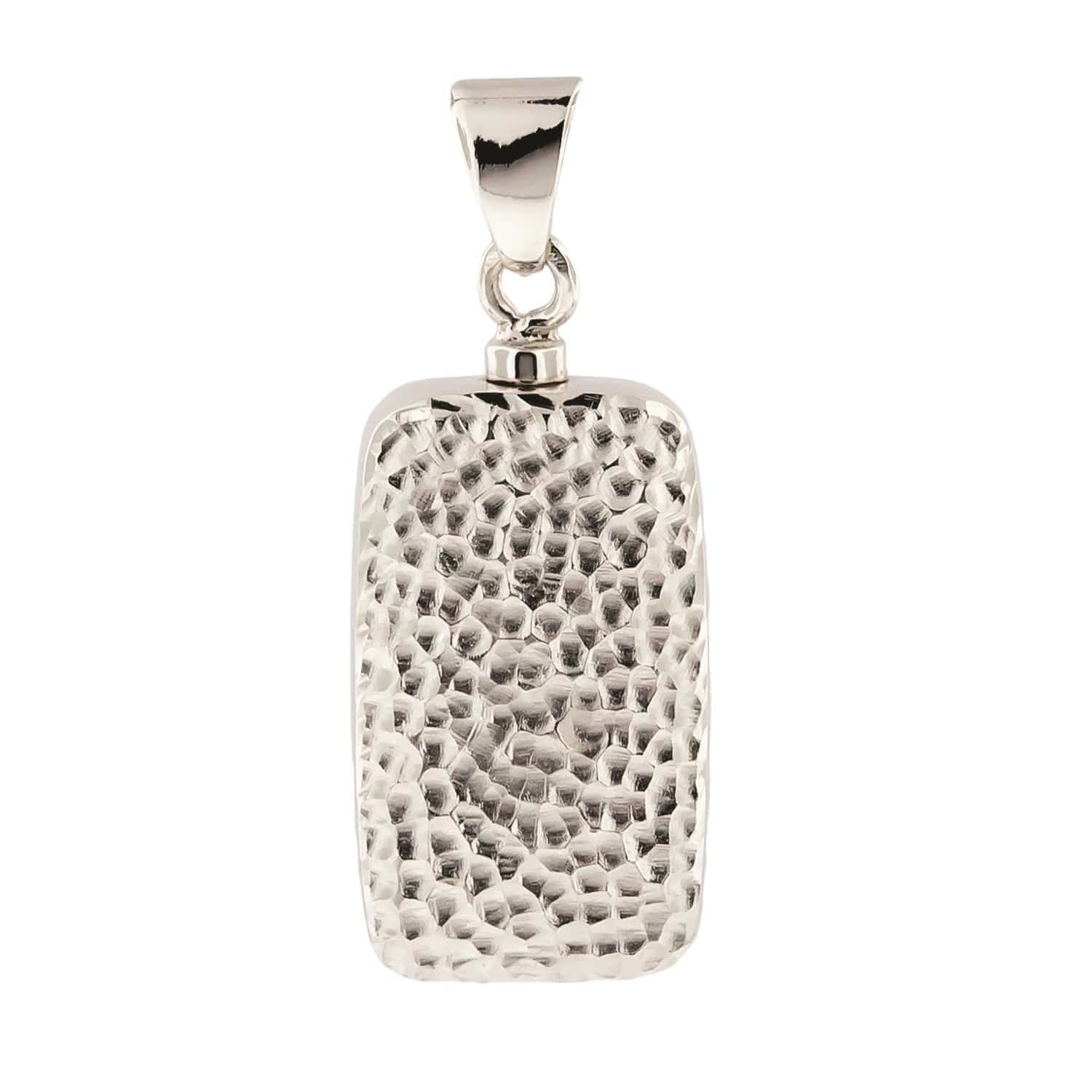 Loved Remembered Silver Hammered Rectangle Pendant Urn - Top Filling