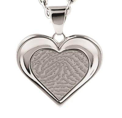 Loved Remembered Silver Heart Pendant - Fingerprint Engraving
