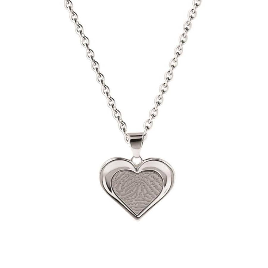 Loved Remembered Silver Heart Pendant - Fingerprint Engraving