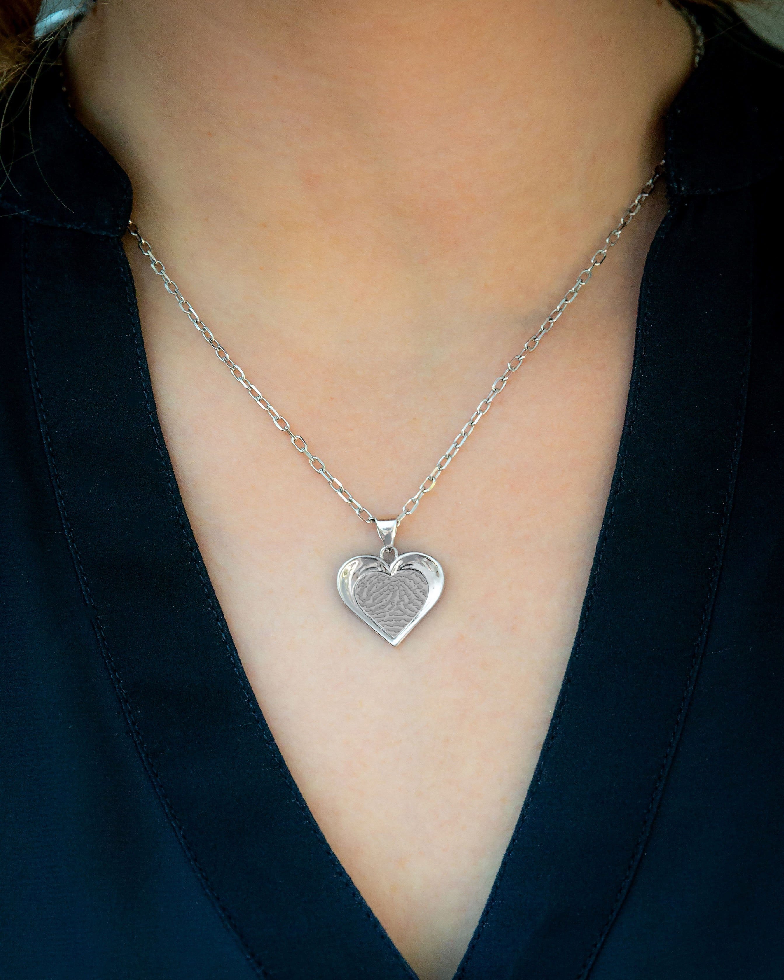 Loved Remembered Silver Heart Pendant - Fingerprint Engraving