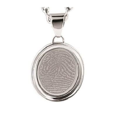 Loved Remembered Silver Oval Pendant - Fingerprint Engraving