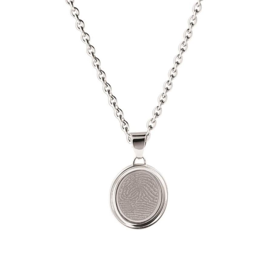 Loved Remembered Silver Oval Pendant - Fingerprint Engraving