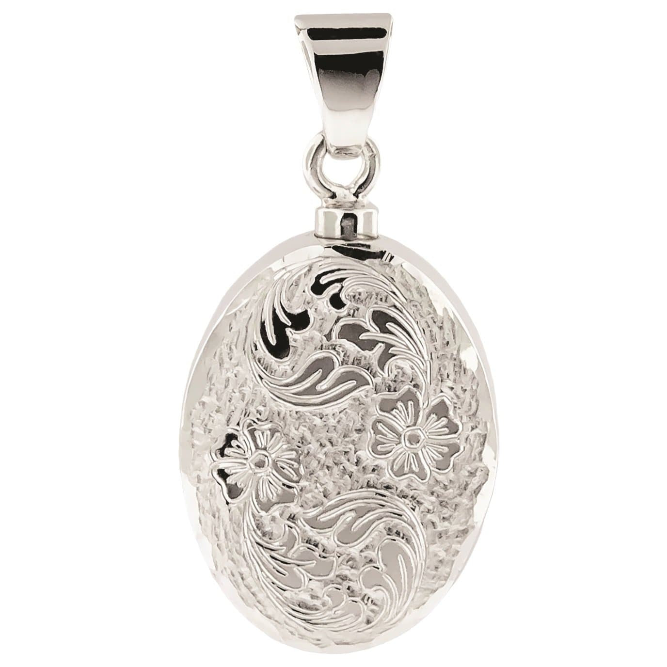Loved Remembered Silver Oval Pendant Urn - Top Filling