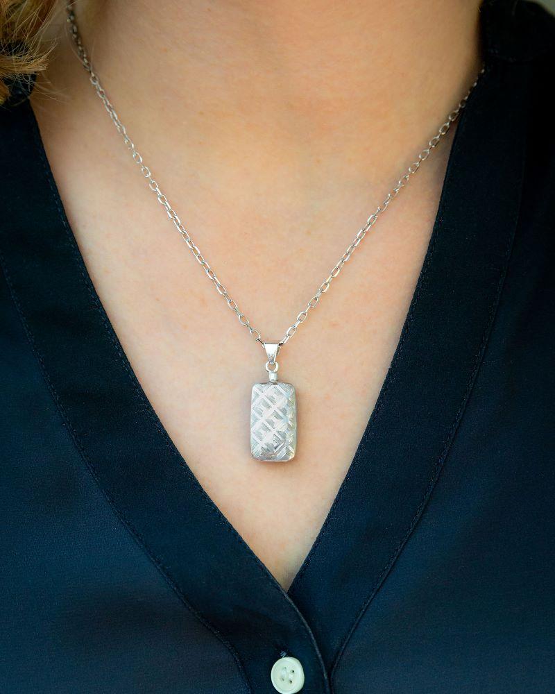Loved Remembered Silver Rectangle Pendant Urn - Top Filling